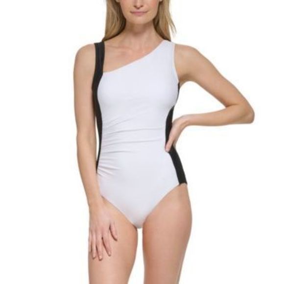 NWT Calvin Klein Womens Colorblocked High-Neck One Piece